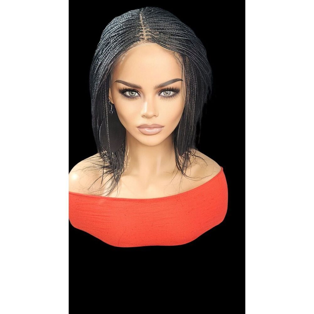 Handmade Braided Lace Wigs, Bob cut, short Micro millions braids. NWT Jet Black - Picture 13 of 15